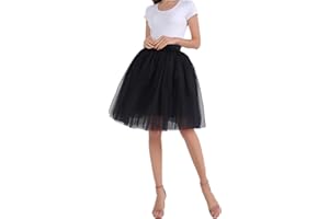 FEOYA Women Tutu Skirts 5 Layered Knee Length Tulle Skirt A-line Pleated Princess Skirts Evening Gown Prom Wedding Skirt
