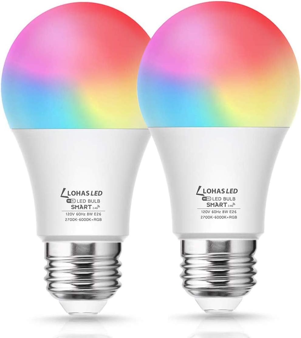 A19 Color Changing Light Bulb, 8W(60W Equivalent) Tunable White 2700K-6000K+RGB Smart Light Bulbs, 650LM Multicolored Light Bulb, Compatible with SIRI Alexa Google Assistant, 2 Pack