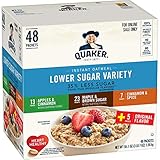 Quaker Instant Oatmeal, Lower Sugar, 4 Flavor Variety Pack, Individual Packets, 48 Count
