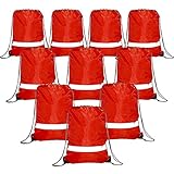 Drawstring Backpack Bags Reflective 10 Pack, Promotional Sport Gym Sack Cinch Bag (Red)
