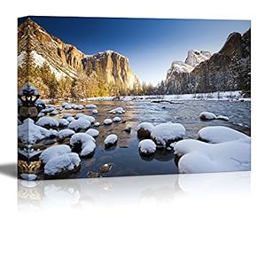 Beautiful Scenery Landscape Yosemite National Park in Winter Valley View at Sunrise - Canvas Art Wall Art - 12" x 18"