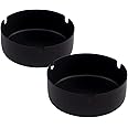 Ashtray Stainless Steel Cigarette Ashtray Ash Tray for Cigarettes 2 Pack (Black, Large-3.94in)