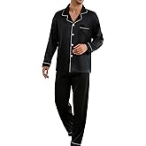 ZUEVI Men's Satin Silky Pajamas set Classic Silk like Sleepwear Set Button-Down Loungwear Two-Piece Pj Sets