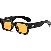 EYLRIM Thick Frame Square Sunglasses for Women Men Chunky Rectangle Sun Glasses Black Shades UV400 Protection