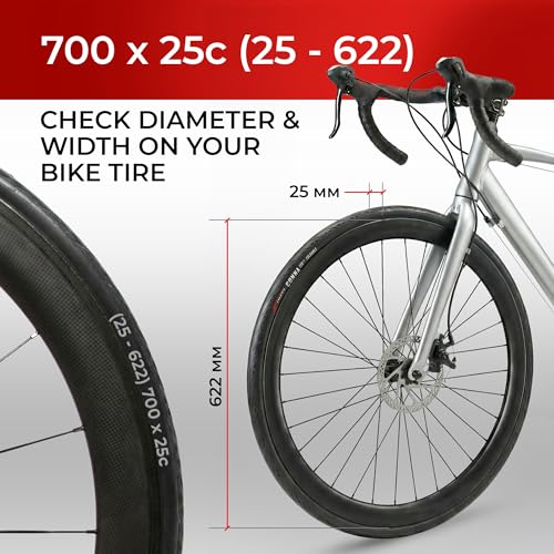 Fincci Pair of Road Bike Tyres 700x25c (25-622) - Professional 120 TPI High Performance - Ultralight Folding Tyres 250g with Anti-Puncture Protection - Black
