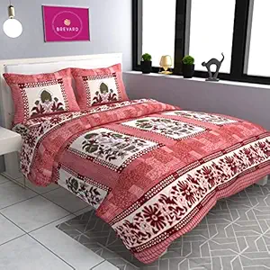 BREVARD Woolen Heavy Warm Floral Fleece Double Bedsheet with Two Pillow Covers with Zipper for Winters (90 - 100 Inches, Peach)