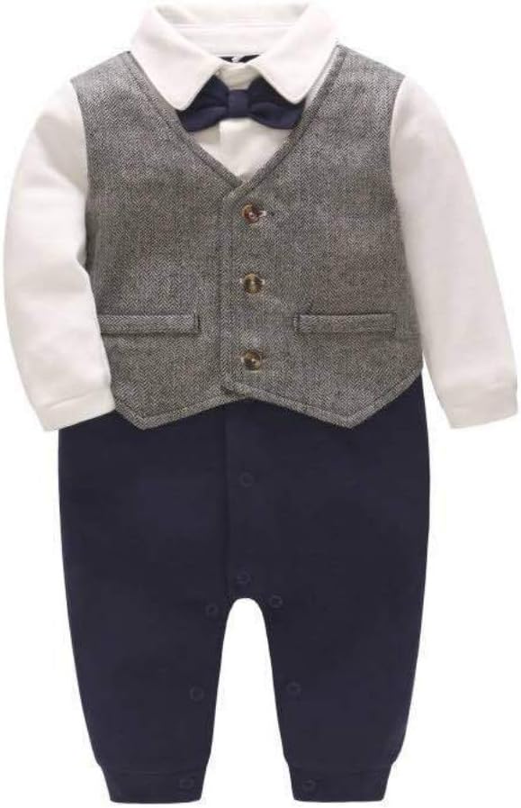 DecStore Baby Boys Bowtie Gentleman Romper Jumpsuit Overalls Rompers Formal Outfit