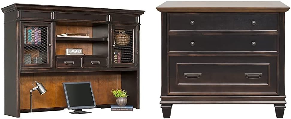Martin Furniture Hartford Hutch, Brown - Fully Assembled & Hartford Lateral File Cabinet, Brown - Fully Assembled
