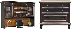 Martin Furniture Hartford Hutch, Brown - Fully Assembled & Hartford Lateral File Cabinet, Brown - Fully Assembled