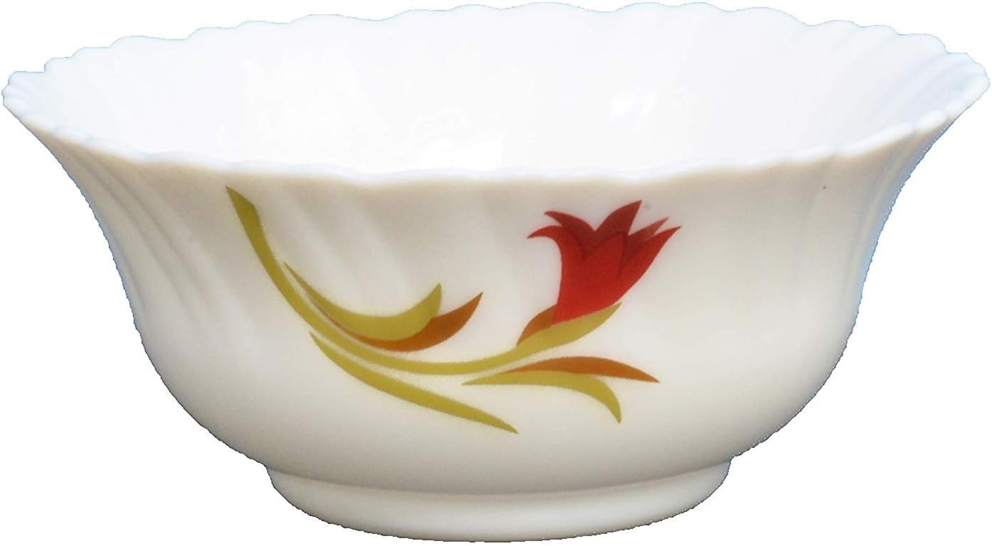 Larah By Borosil Lavender OpalWare Glass Veg Bowl 4-Pieces, White