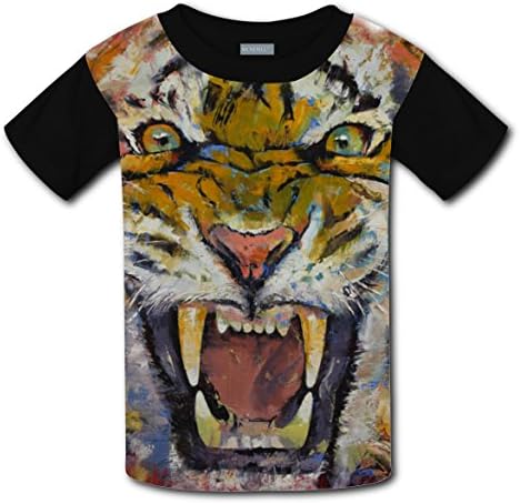 Tiger T-Shirt Unisex Kids Running Short Sleeve Tee T-Shirts (Black)