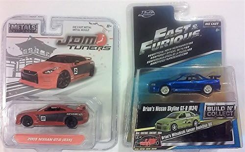 SKYLINE Bundle: JADA 1/64 METALS JDM TUNERS 2009 NISSAN SKYLINE GT-R R35 RED AND Fast & Furious Build N Collect Wave 3, Brian's Nissan Skyline GT-R (R34)