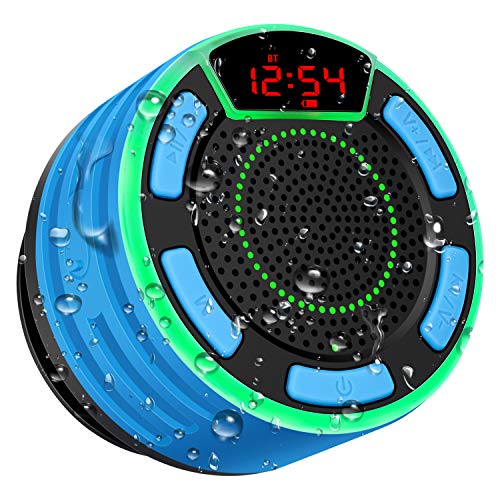 Enceinte Bluetooth, moosen IPX7 étanche Portable sans Fil Haut-Parleur Bluetooth avec FM Radio, LED Display, TWS and Light Show, Waterproof Shower Speaker pour Salle de Bains Pool Plage Outdoor