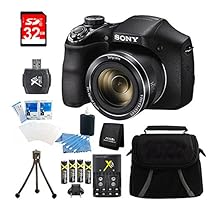 Sony DSCH300/B Digital Camera (Black) Bundle with High Speed 32GB Card, Rechargeable AA Batteries and AC/DC Charger, SD Card Reader, Table Top Tripod, LCD Screen Protectors, Padded Case, Memory Wallet+ More