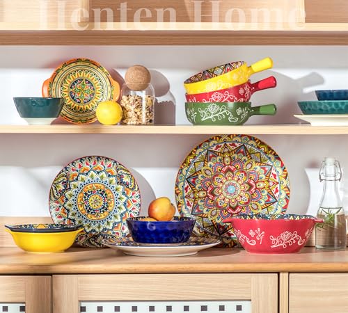 Henten Home Soup Bowl with Handle, Cereal Bowls, Ceramic Cereal/Soup Pot - 750ml, French Onion Soup Bowls, Microwave and Oven Bowl - Bohemian Style