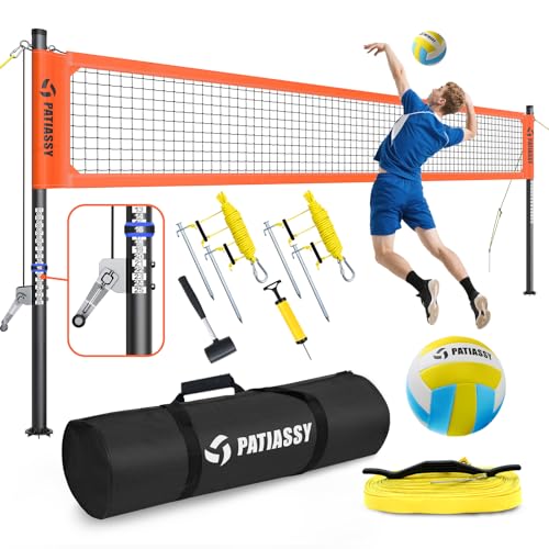 Patiassy Heavy Duty Volleyball Net, Professional Outdoor Set with Height Adjustable Anti-Rust Aluminum Poles, Winch System, Anti-Sag Design, Pump and Portable Carrying Bag for Beach, Backyard