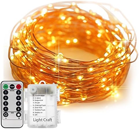 LED String Lights, Dimmable with 8 Mode Remote, Battery Operated Fairy String Lights, Indoor and Outdoor DIY Wedding, Patio, Backyard, Bedroom, Home. Copper Wire Warm White 33ft, 2018 New