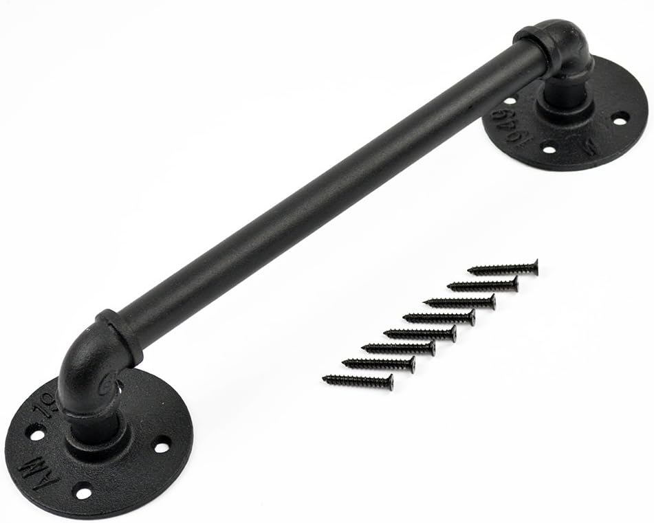 AiHom 15" Rustic Black Pipe Style One Side Sliding Door Barn Handle Set Wood Door Handle Pull