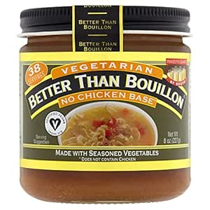 Better Than Bouillon Vegetarian No Chicken Base, Made with Seasoned Vegetables, Certified Vegan, Makes 9.5 Quarts of Broth, 38 Servings, 8 OZ Jar (Pack of 1)