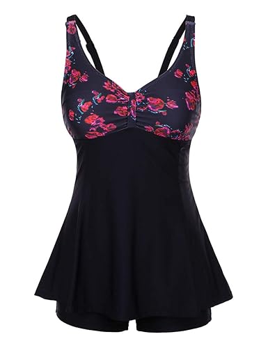 FeelinGirl Bikini Tankini Bademode Badeanzug Badekleid Strandkleid Neckholder Einteiliger Push up Badebekleidung mit Hotpants