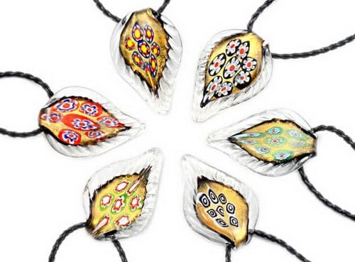 Murano Art Leaf Glass Pendant Necklace 6PCS Mix Color Set