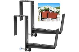 VOXOR Window Box Brackets, Adjustable Planter Box Brackets, Heavy Duty Iron Flower Box Brackets for Railings, with Enhanced Bottom Support - Perfect for Balconies, Fences, and Gardens (2 Pack)