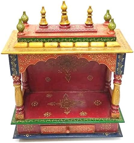 Detec Homze Ethnic Rajasthani Style Wooden Home Temple/Mandir - Multi-Color - 61 X 30 X 80 cms