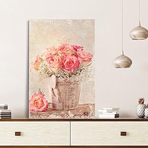 Canvas Wall Art - Vintage Style Roses in Wood Bucket - Giclee Print Gallery Wrap Modern Home Art Ready to Hang - 12x18 inches