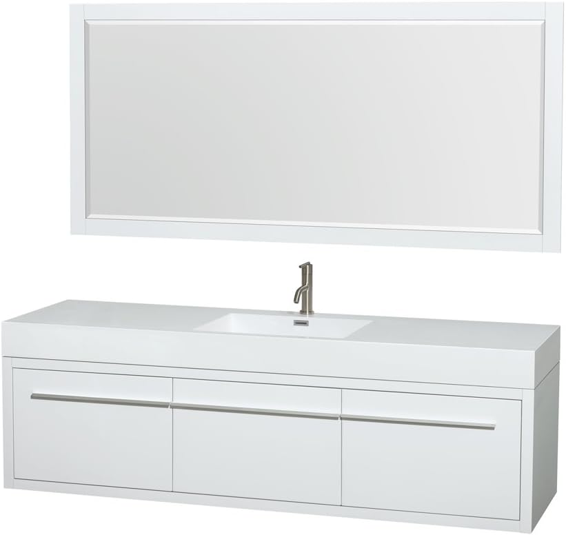 Wyndham Collection Axa Single Bathroom Vanity with 'Acrylic-Resin Countertop/Integrated Sink/70-Inch Mirror', 72-Inch, Glossy White
