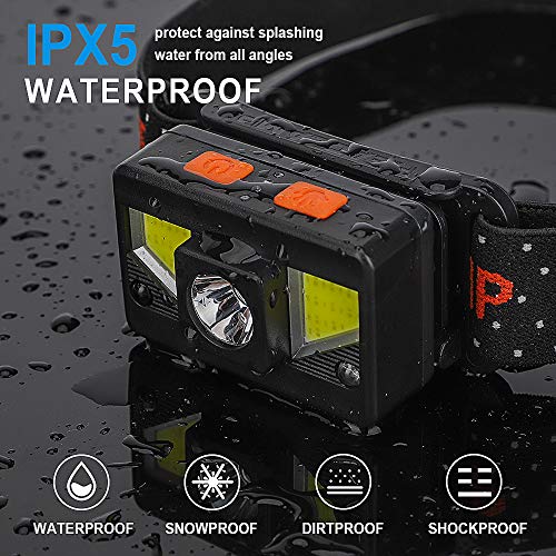 bedee LED Head Torch, [2 Pack] USB Rechargeable Headlamp, Super Bright 1000 Lumens COB LED Head Torch Rechargeable, 8 Lighting Modes, IPX5 Waterproof Headlight for Kids Adults Camping Running Fishing