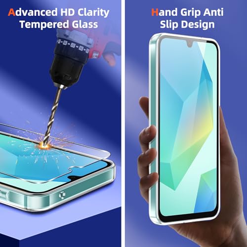 Viojrlra Case for Samsung Galaxy A16 4G/5G with 2 Pieces Tempered Glass Screen Protector, Transparent Soft TPU Silicone Case, Anti-Shock, Anti-Scratch Case for Samsung A16