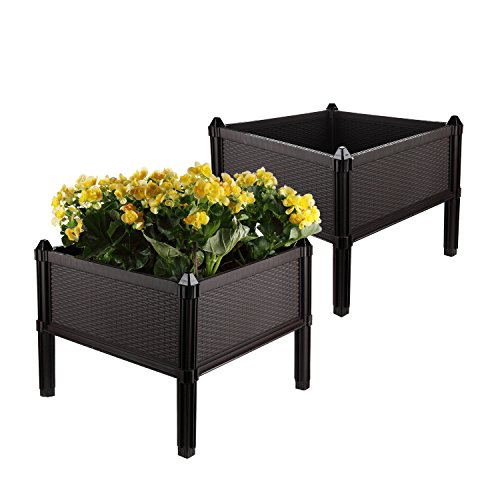 T4U Plastic Elevated Raised Garden Bed Kits for Flowers and Vegetables, Easy Assembly Planter Box Container for Indoor Outdoor Patio Backyard Porch Garden Decoration (19.5×19.5×9.8in/50x50x25cm)