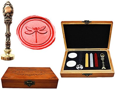 MNYR Dragonfly Luxury Wood Box Gold Metal Peacock Wedding Invitations Gift Cards Paper Stationary Envelope Seals Custom Logo Wax Seal Sealing Stamp Wax Sticks Melting Spoon Wood Gift Box Kit