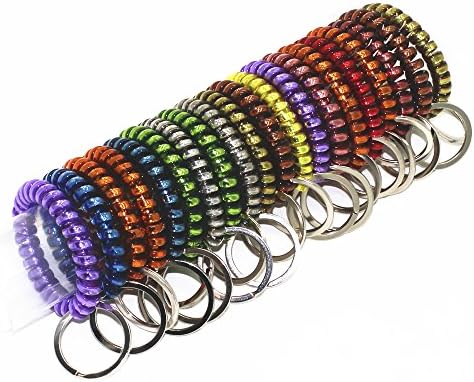20 Packs Mix Color Plastic Coil Stretch Wristband Elastic Stretchable Spiral Bracelet Key Ring/Key Chain/Key Hook/Key Holder for Gym, Pool, ID Badge and Outdoor Sports (Bright)