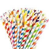 Hiware 200-Pack Biodegradable Paper Straws - 8 Different Colors Rainbow Stripe Paper Drinking Straws - Bulk Paper Straws for Juices, Shakes, Smoothies, Party Supplies Decorations