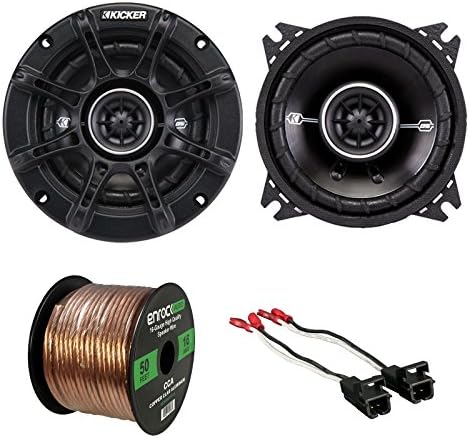Car Speaker Set Combo Of 2x Kicker 41DSC44 4" 2-Way Black Car Audio Stereo Coaxial Speakers, 2 x Metra 72-4568 Speaker Wire Harness for Select GM Cars, Enrock Audio 14 AWG Gauge 50 Feet Speaker Wire