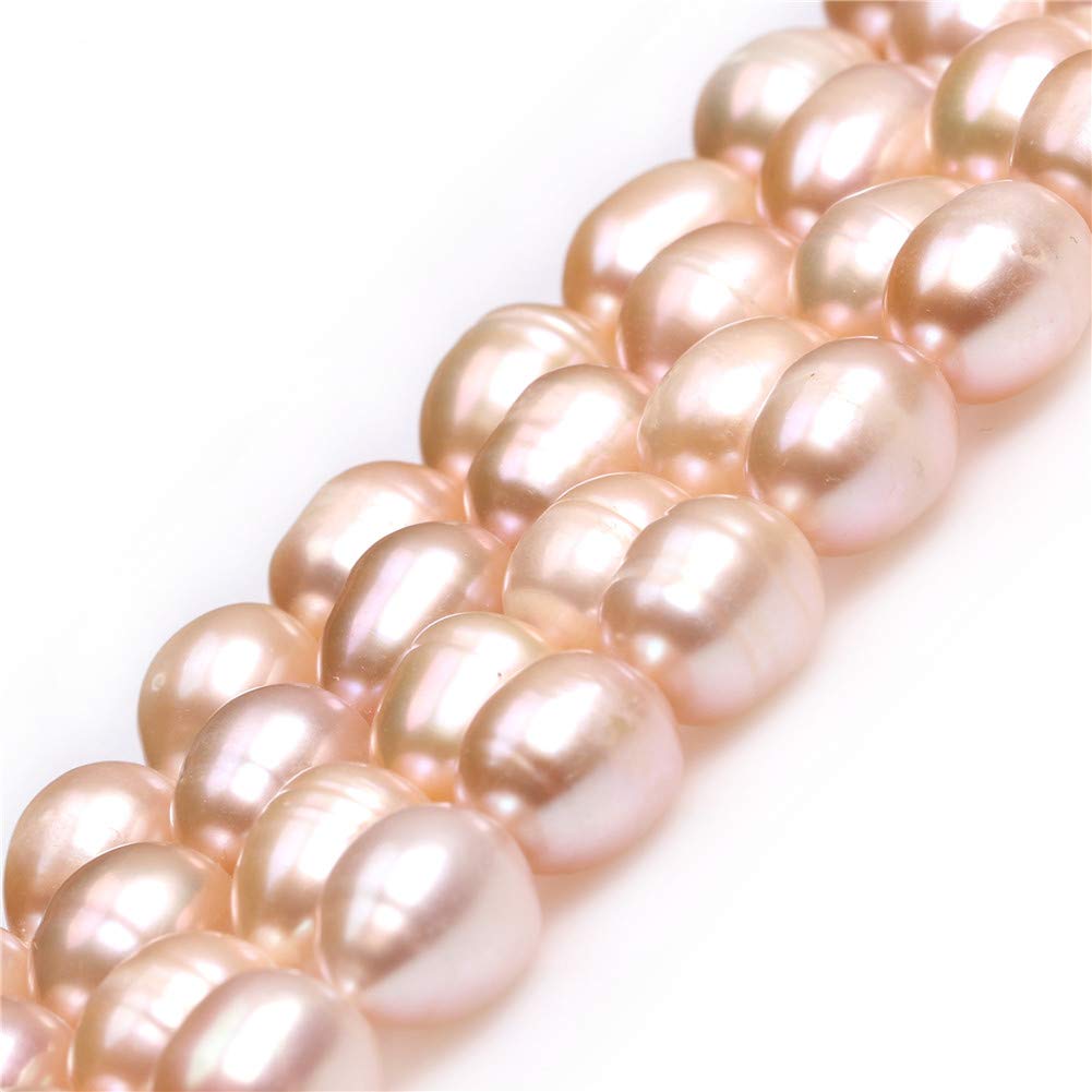 GEM-Inside Real Genuine Pearl Rice Oval Pink 10-11x12-13mm Cultured Freshwater Pearl Beads for Jerwelry Bracelets Necklace Crafts Making 15inch