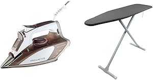 Rowenta DW5080 1700-Watt Micro Steam Iron Stainless Steel Soleplate with Auto-Off, 400-Hole, Brown & Homz Ironing Board T-Leg, Charcoal Grey