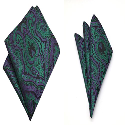 MOHSLEE Mens Green Purple Floral Cravat Necktie Suit Ascot Tie Pocket Square Set