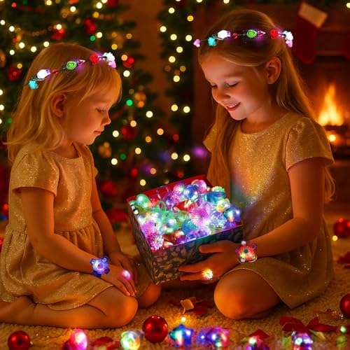 LovesTown 48PCS LED Light up Rings, 6 Styles Flashing Glow Kids Bulk Rings Glow in the Dark Party Supplies for Halloween Christmas Birthday Classroom Prizes Goodie Bag Fillers