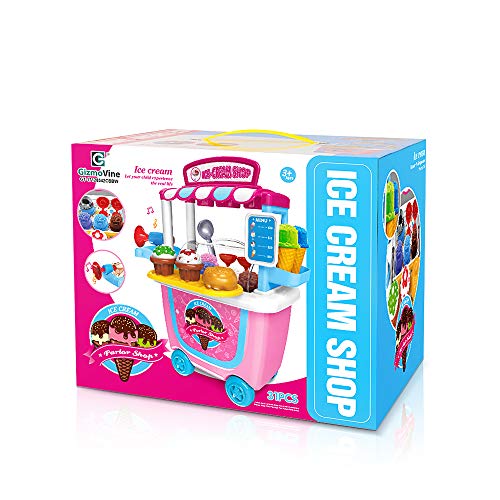 image for Gizmovine Ice Cream Cart Play Set, (31 pcs) Pretend Food Play Set for 