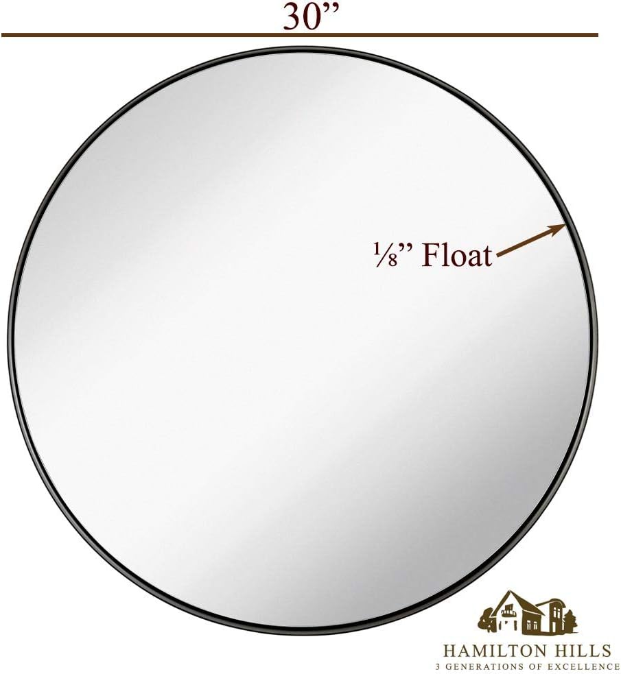 Hamilton Hills Contemporary Brushed Metal Black Wall Mirror | Glass Panel Brushed Black Framed Rounded Circle Deep Set Design (18" Round): Home & Kitchen