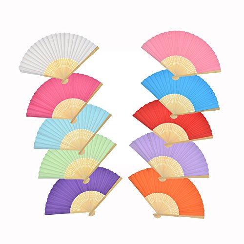 10 Packs Multicolor Bamboo Folding Fan Hadheld Fans Paper Folded Fan for Wedding Party Decoration - Thumbnail 3