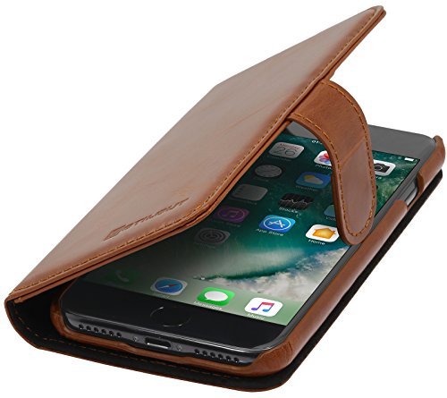 StilGut Talis, Wallet-Case with Slots, Genuine Leather Cover for iPhone 8 Plus & iPhone 7 Plus (5.5"), Cognac Brown