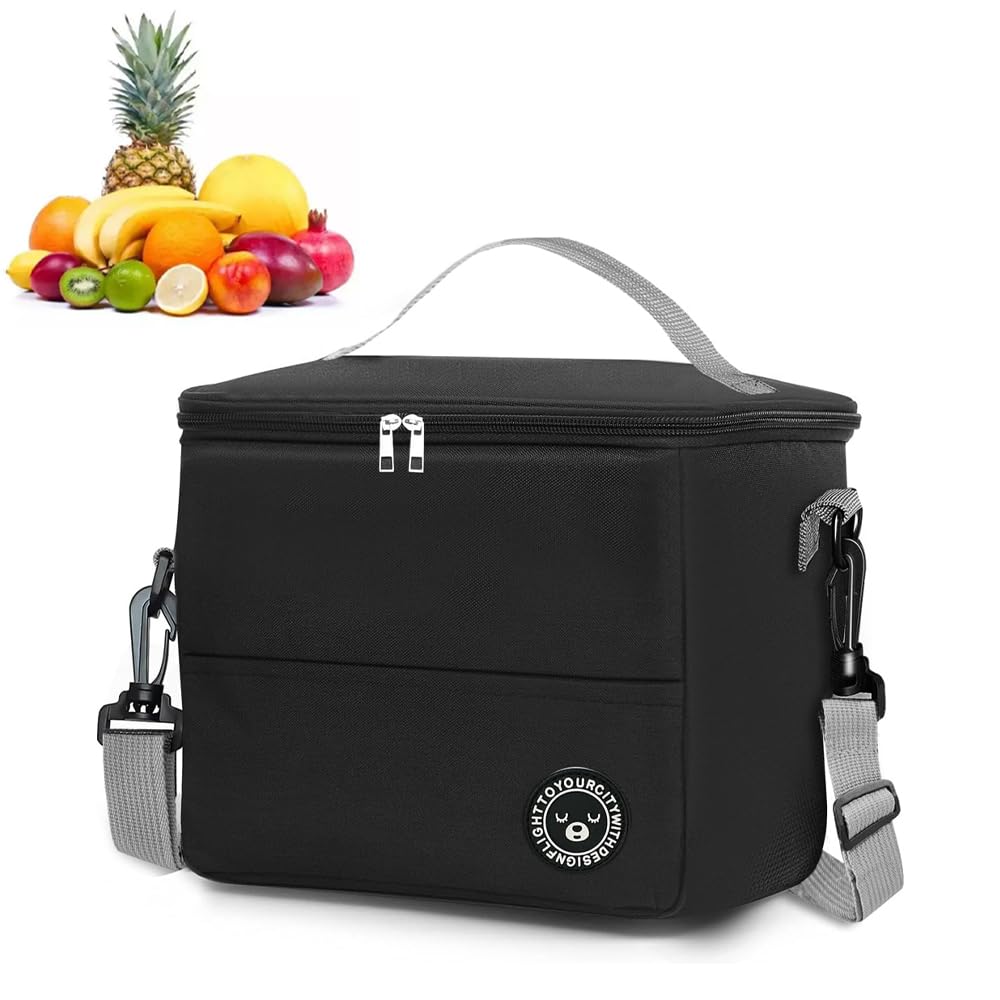 YZDZSW 13l Black Insulated Lunch Bag, Thermal Cooler Bag, Water-Resistant Leakproof for Work Picnic Beach Travel (29×20×22cm)