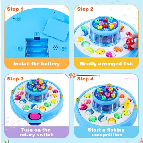 Jerryvon Toys Children 3 Years Montessori – Gift Child 3 4 Years – Fish Fishing Game with 26 Fish Toys and 4 Fishing Rod – Educational Games Children Girl 2 3 4 Years Old – Double Layer Design