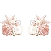 Asymmetric Shell Earrings Starfish Pearl Zircon Earrings Exquisite Boho Stud Earrings Summer Beach Jewelry for Women