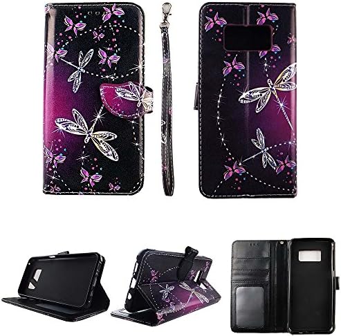 Sparkly Butterfly Wallet Folio Case for Samsung Galaxy S8 Active Fashion Flip PU Leather Cover Card Cash Slots & Stand