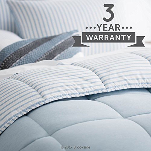 BROOKSIDE Striped Chambray Comforter Set - Includes 1 Pillow Sham - Reversible - Down Alternative - Hypoallergenic - All Season - Box Stitched Design - Twin - Calm Sea Blue