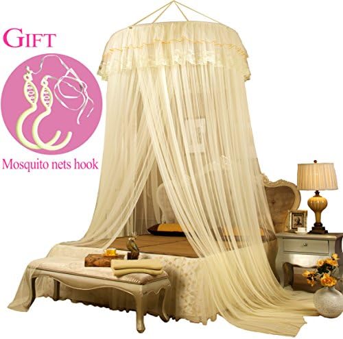 Mosquito net (yellow)100% Quality Assurance QUIET Princess Bed Canopy&amp; Bonus Two Exquisite Hooks, Bed Canopies For (king Bed,Queen,Twin,Full Baby Cot Girls and Boys) Family Travel,Prevention Malaria